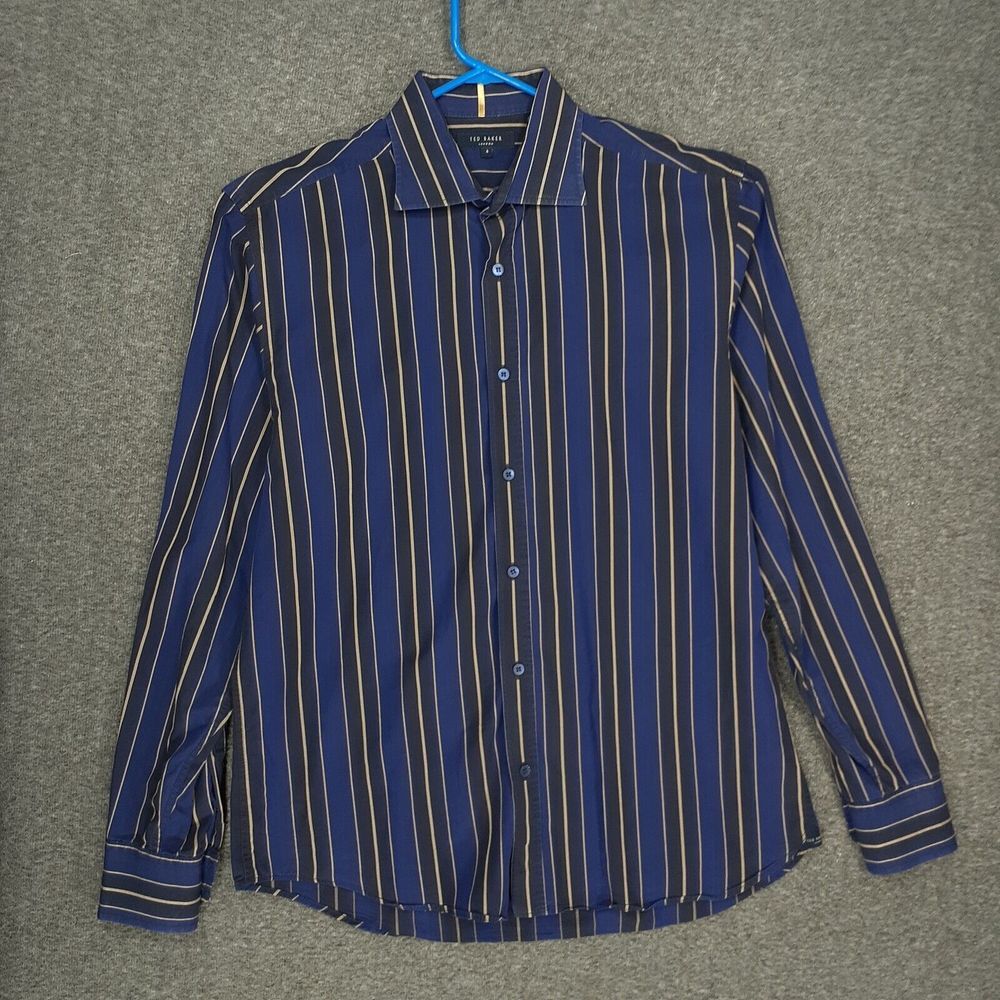 Ted Baker button up shirt Mens size 4 Medium blue black striped long sleeve